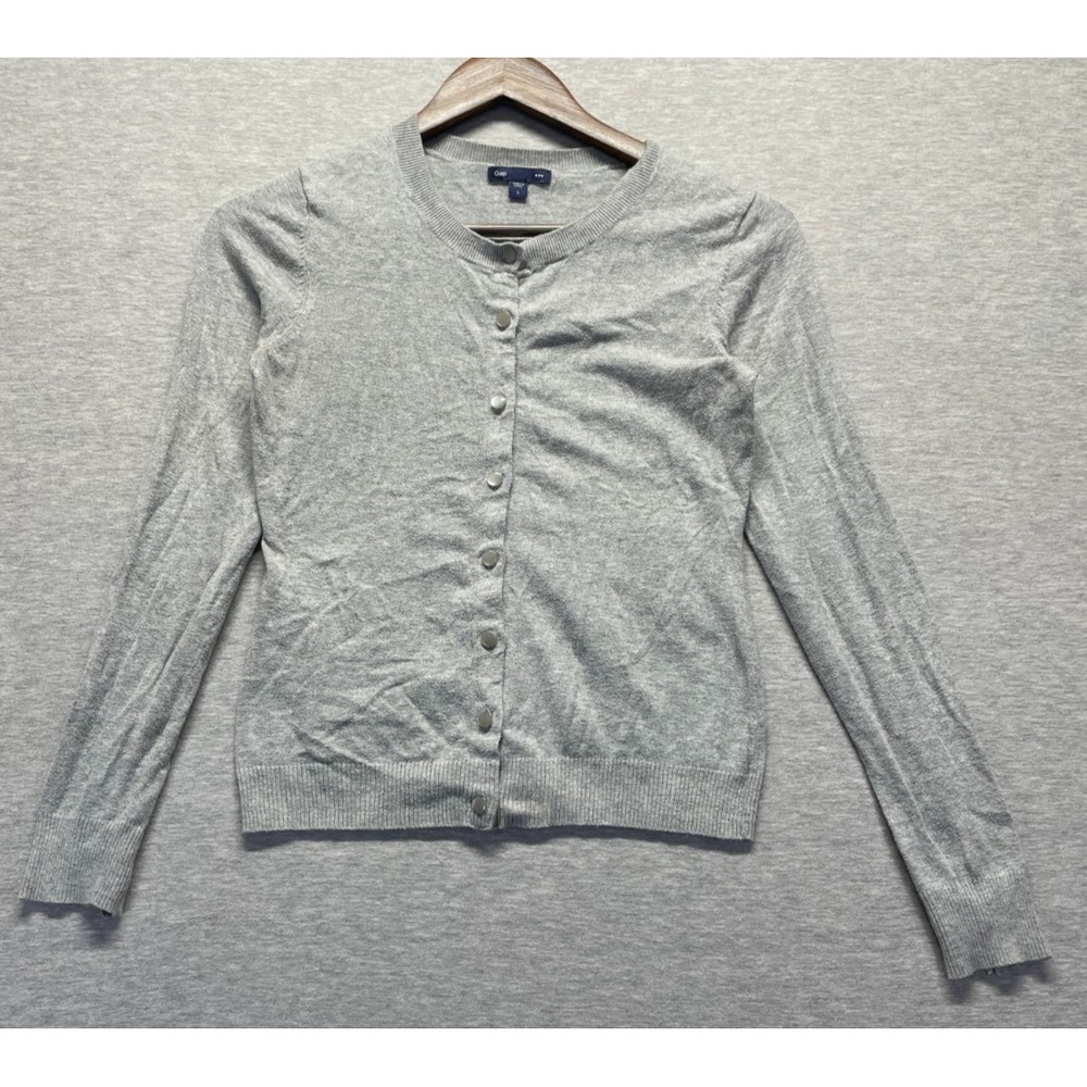 Gap Cardigan Sweater Womens Small Heather Gray Tight Knit Ribbed Button Front